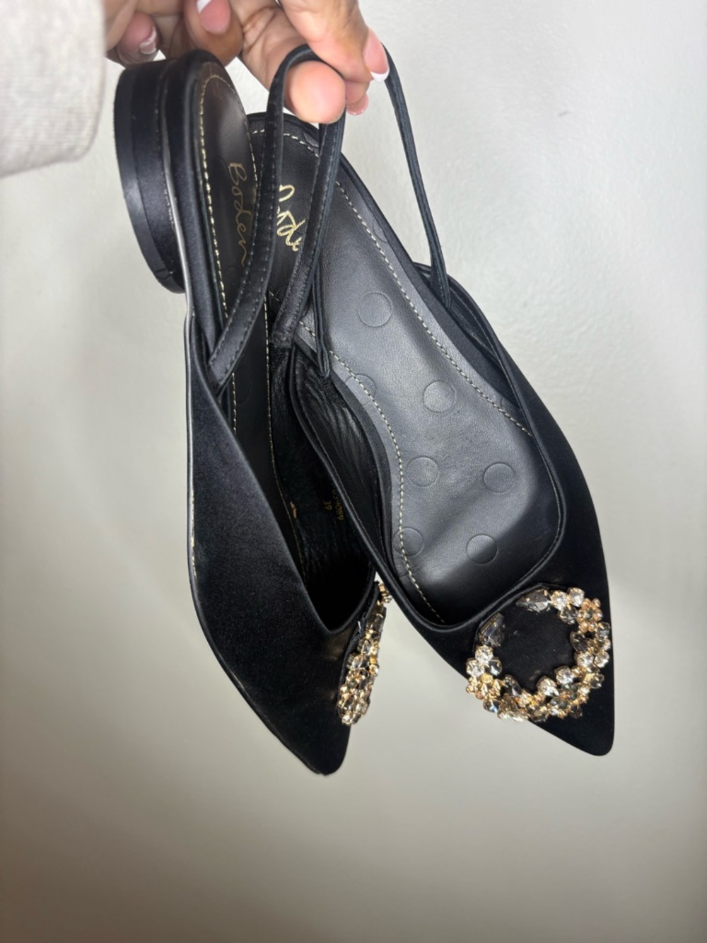 Boden Black Pointed Toe Slingback Flats with Crystal Wreath - Picture 2 of 3